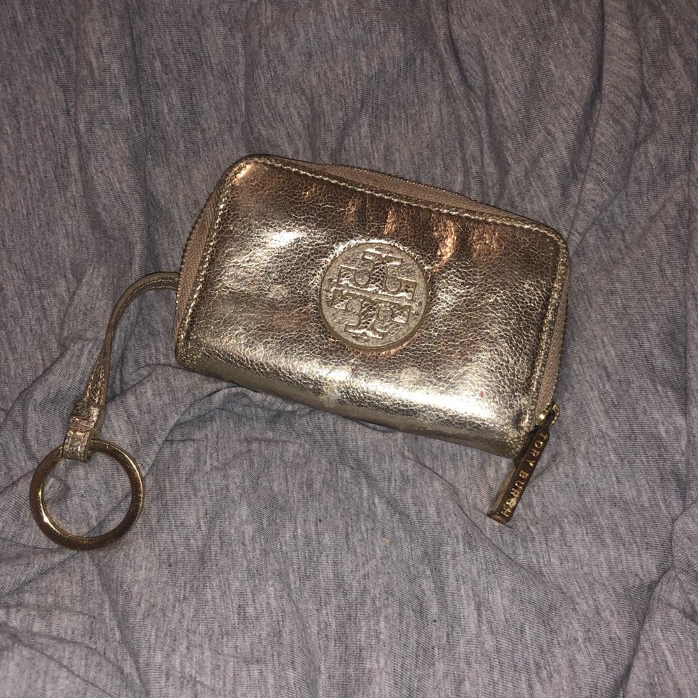 Gold tory burch small wallet with keychain